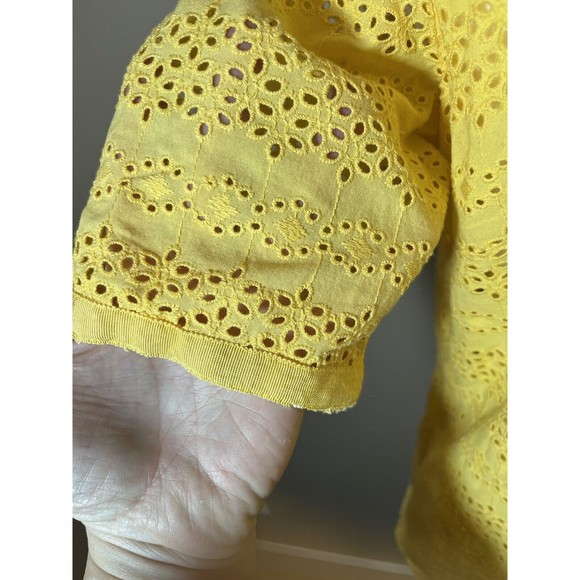 Talbots Petites Women's Yellow Eyelet Cotton Short Sleeve Top - P  Zippered Side - Picture 5 of 12